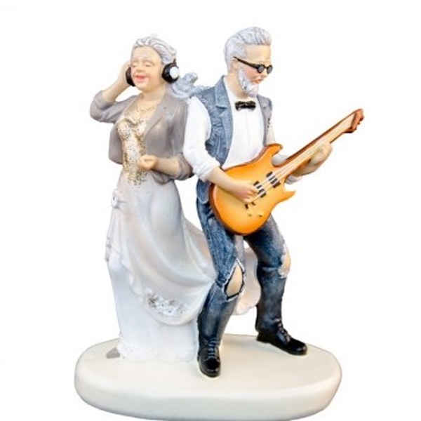 Svatební dekorace - Figurka na dort  Manželé s kytarou 11 x 5,8 x 15 cm