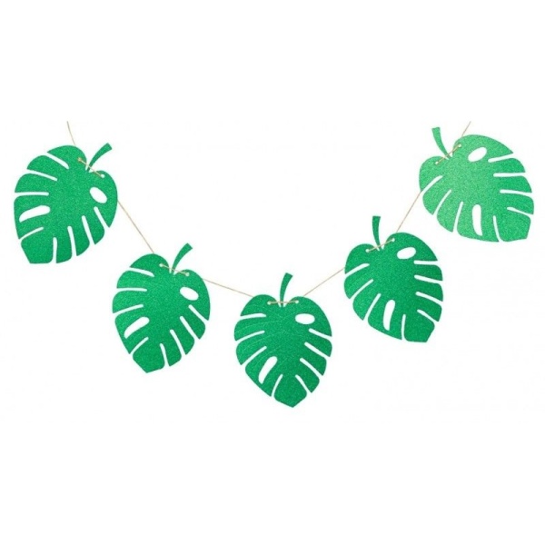 Levně Girlanda Listy tropical glitr zelené 3 m