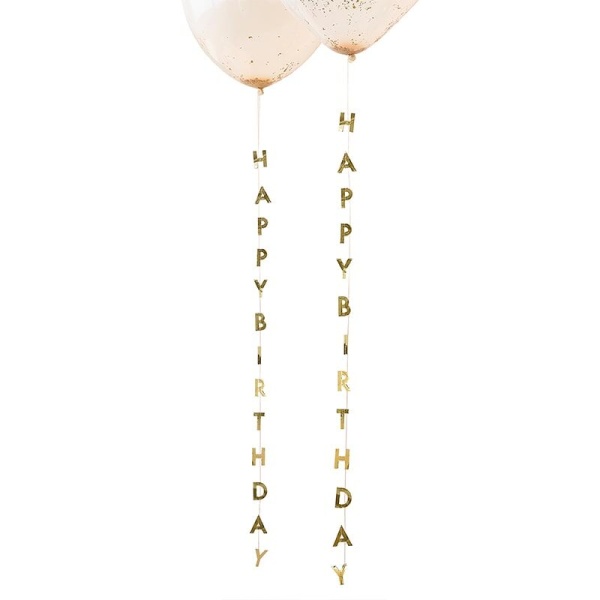 Girlanda pro zavěšení na balónky Happy Birthday zlatá 1 m 5 ks