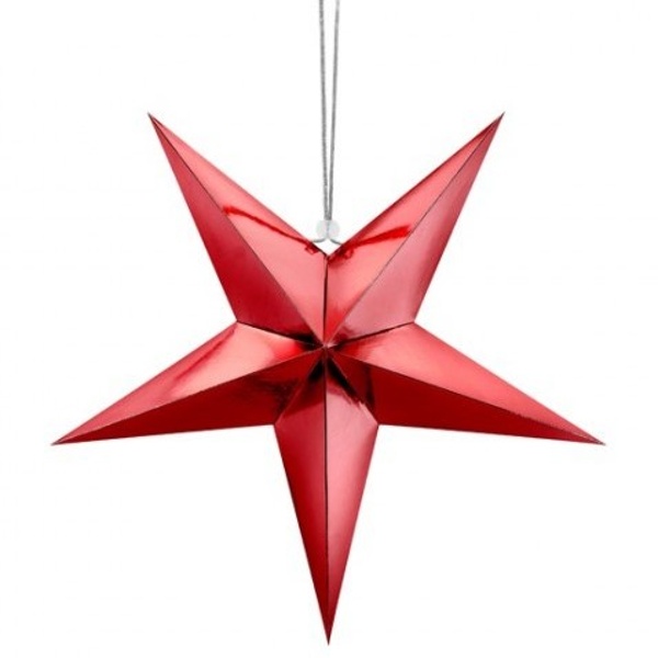 Hvězda dekorační závěsná  papírová červená 45 cm