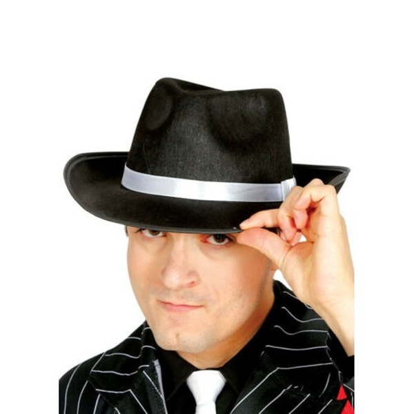 KLOBOUK Gangster černý s bílou stuhou