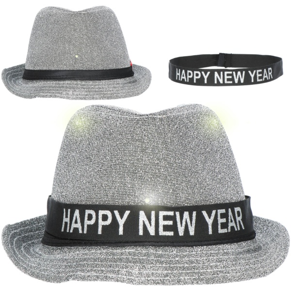 Levně Klobouk Happy New Year stříbrný s LED