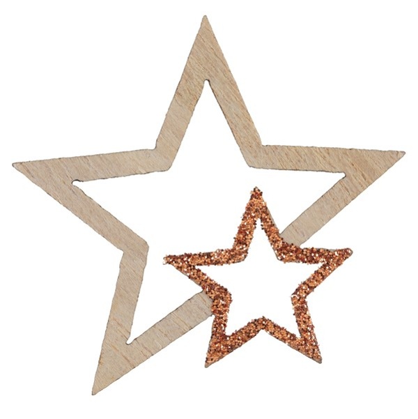 Konfety hvězdy dřevěné s glitry Rose Gold 3,5x4cm 12ks