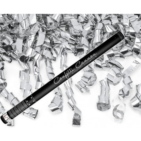 VYSTŘELOVACÍ KONFETY stříbrné serpentýny 60cm 1ks