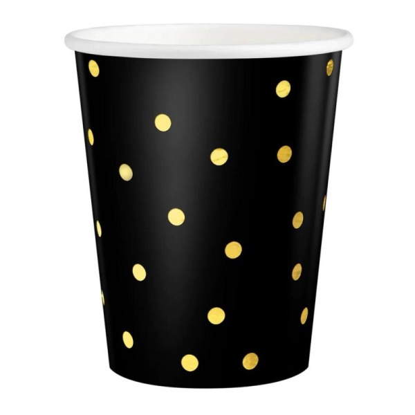 Kelímky papírové černé se zlatými puntíky 220 ml 6 ks