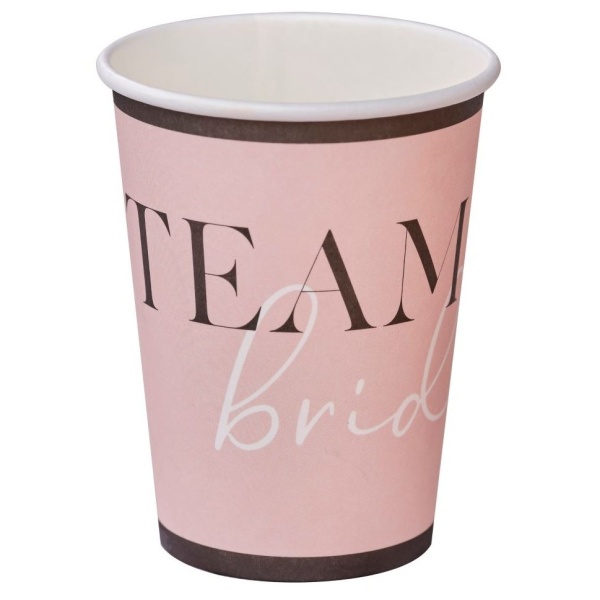 Kelímky papírové růžové Team bride 8 ks