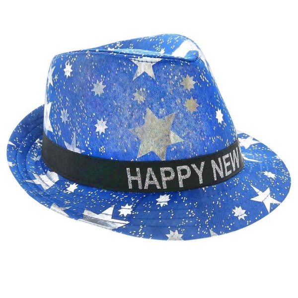 Klobouk Happy New Year modrý s hvězdami