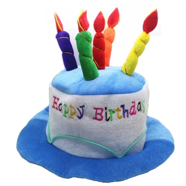 Klobouk plyšový se svíčkami Happy Birthday 30 x 27 cm