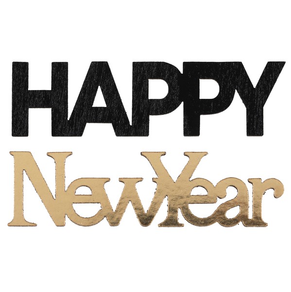Levně Konfety dekorační na stůl dřevěné Happy New Year černá/zlatá 10 ks