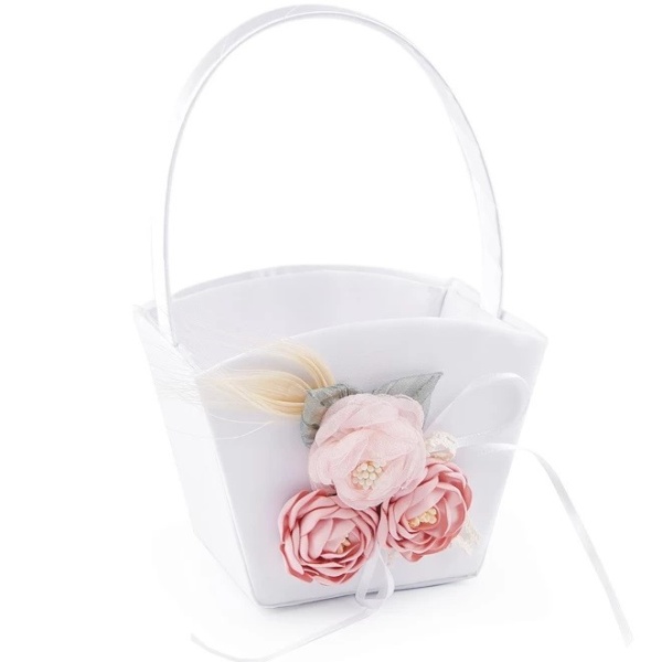 Košíček pro družičky s květy bílý