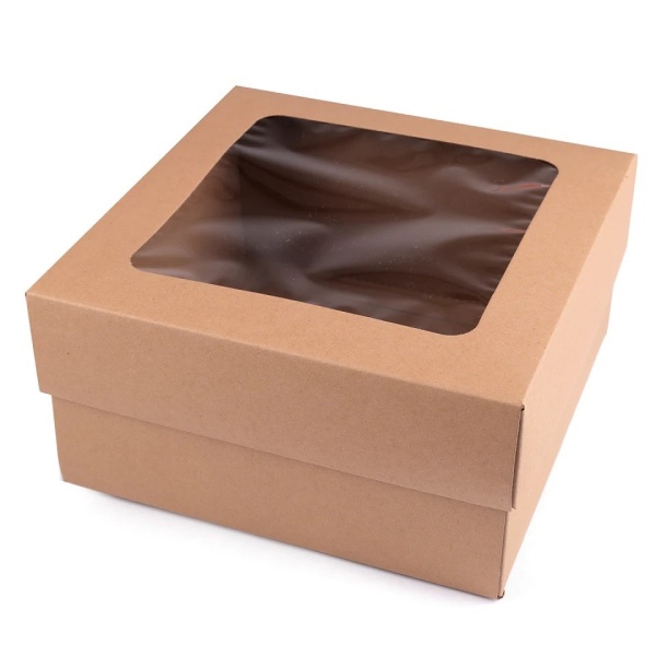 Levně Krabice papírová s průhledem přírodní 20 x 20 x 10,5 cm