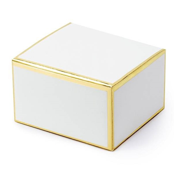 Levně Krabičky na dárečky bílá se zlatým okrajem 6 x 3,5 x 5,5 cm 10 ks