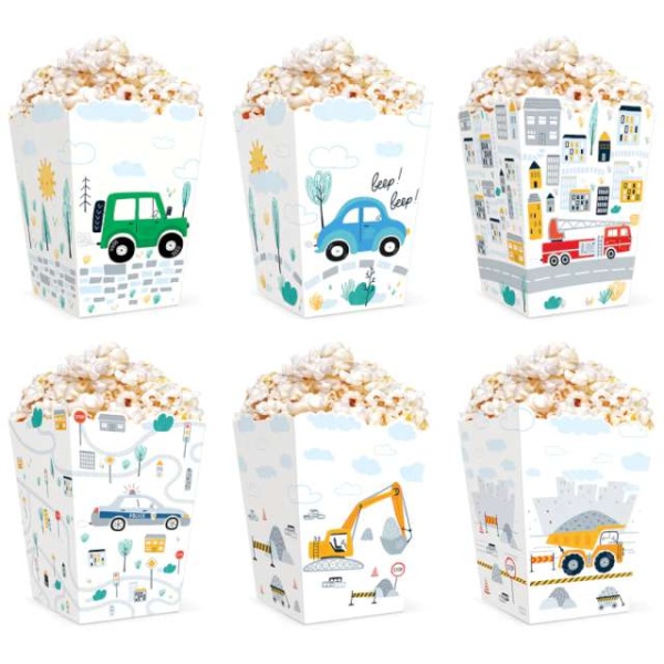 Krabičky na popcorn Auta 8,5 x 12,5 cm 6 ks
