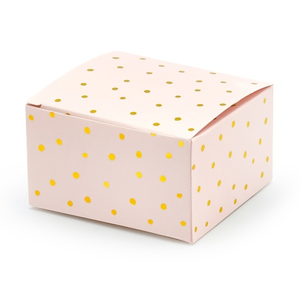 Levně Krabičky světle růžové, zlaté tečky 6x3,5x5,5cm 10 ks