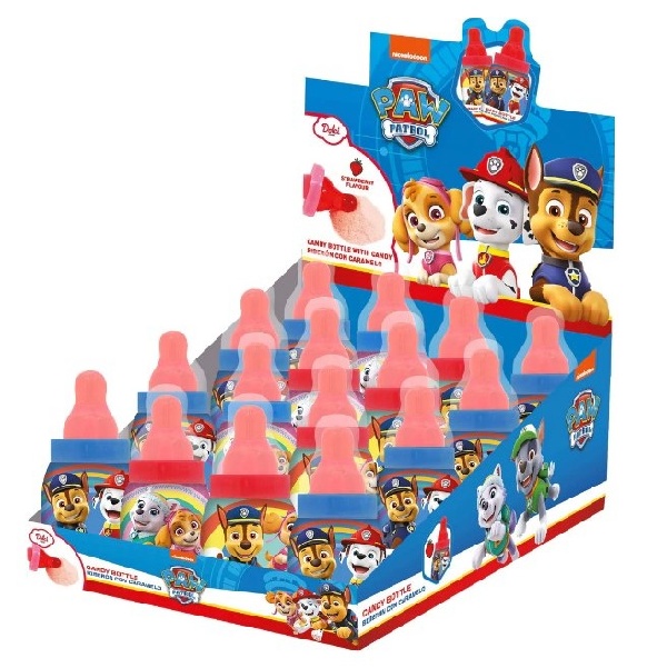 Lahvička s lízátkem a kyselým práškem Tlapková patrola 18 g