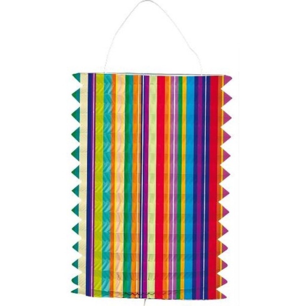 Lampion barevný válec papírový - Pestrobarevné pruhy 16 cm