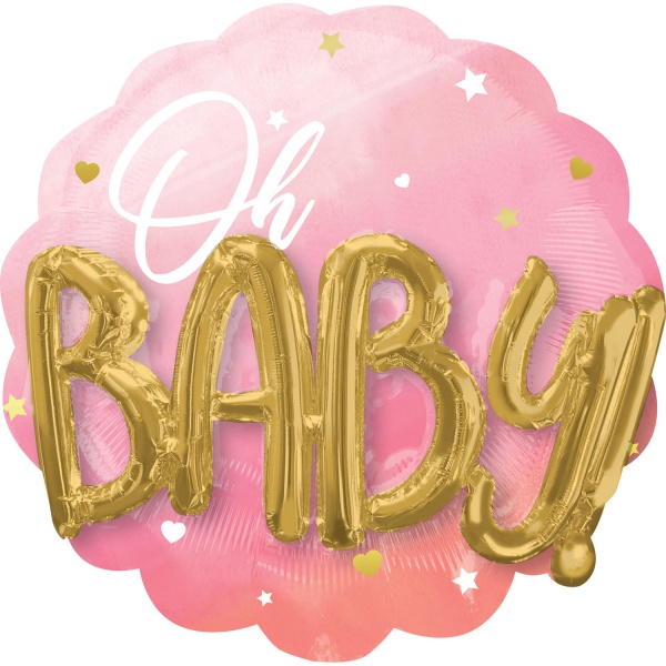 Levně Baby shower Oh Baby Girl - Multibalónek s růžový se zlatem 71 x 71 cm