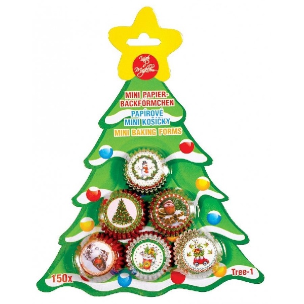 Levně Mini košíčky na pralinky Vánoční motivy Stromek zelený 150 ks