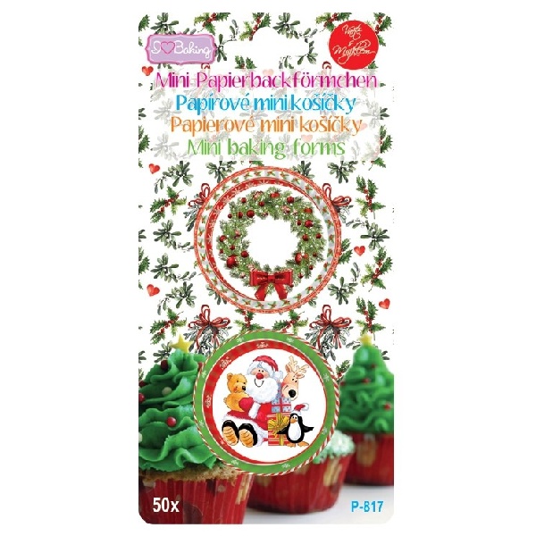 Mini košíčky na pralinky Věnec a Santa 50 ks