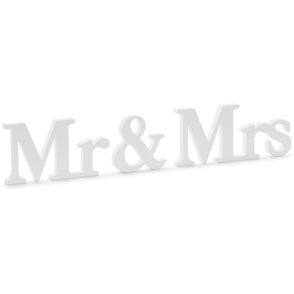 NÁPIS dřevěný Mr&Mrs bílý 50x9,5cm