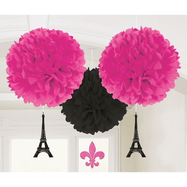POMPOMS set Den v Paříži 40 cm 3 ks