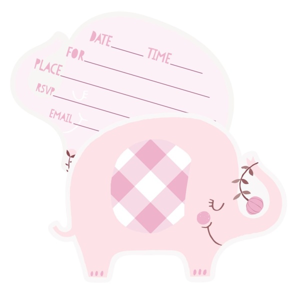 Levně Baby shower Slon růžový - Pozvánky 8 ks