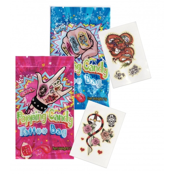 Praskající prášek s tetováním