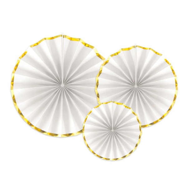 Rozety závěsná dekorace  - dekorační bílé se zlatými okraji 3 ks
