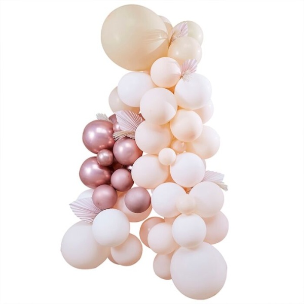 Sada balónků a doplňků pro balónkovou dekoraci broskvová/rose gold/bílá 81 ks
