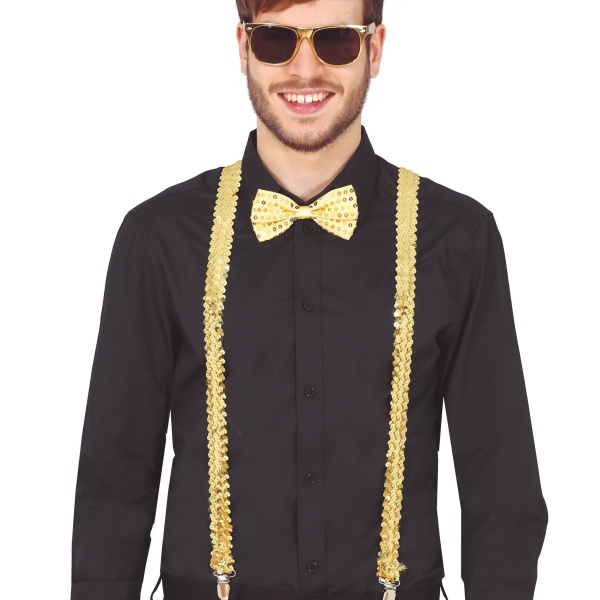 SET doplňků Kšandy, brýle a motýlek zlaté
