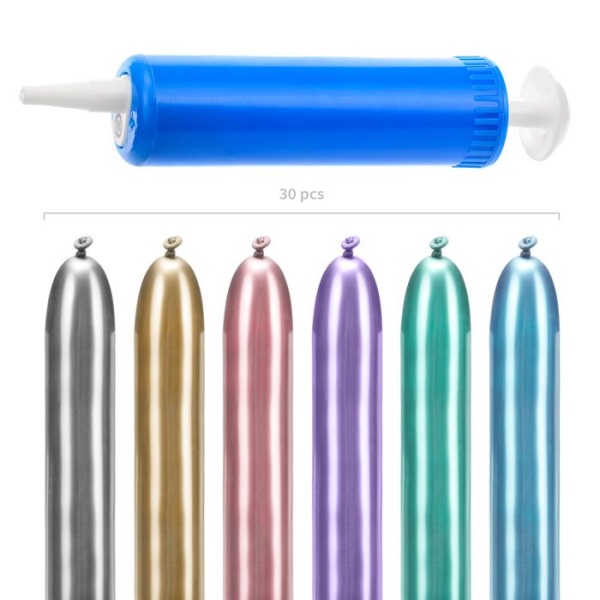 SET lesklých modelovacích balónků Glossy mix barev s pumpičkou 30 ks
