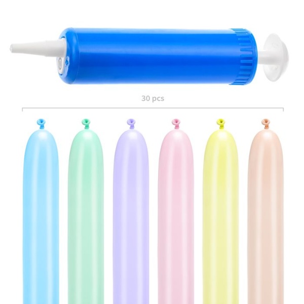 Levně SET pastelových modelovacích balónků mix baby barev s pumpičkou 30ks