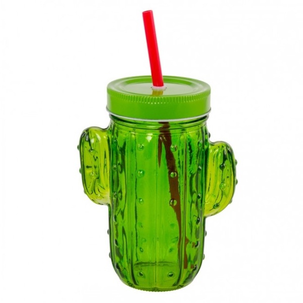 Sklenice s brčkem Kaktus 400ml