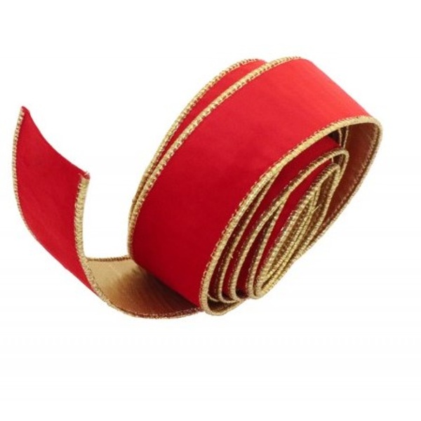 Stuha velurová červená se zlatým okrajem 4 cm x 10 m