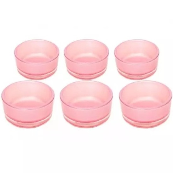 Svícínky na čajovou svíčku perleťově růžové skleněné 4,8cm 6ks