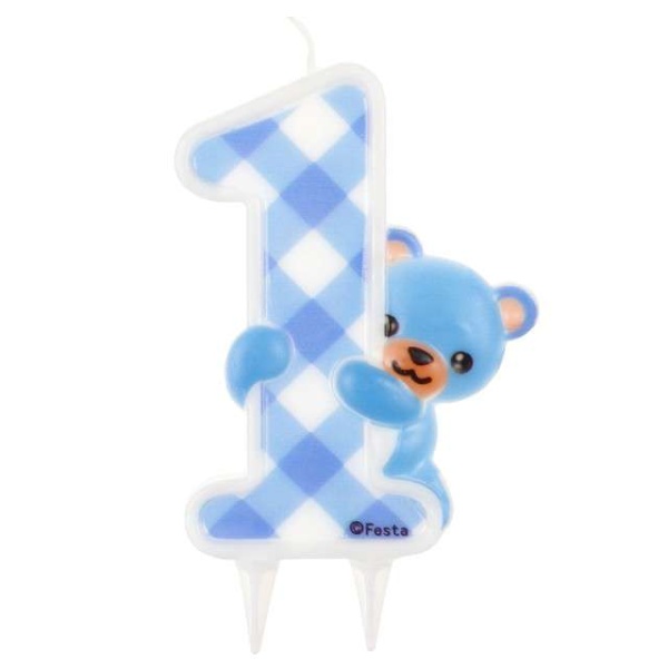 Svíčka narozeninová velká jednička medvídek modrý