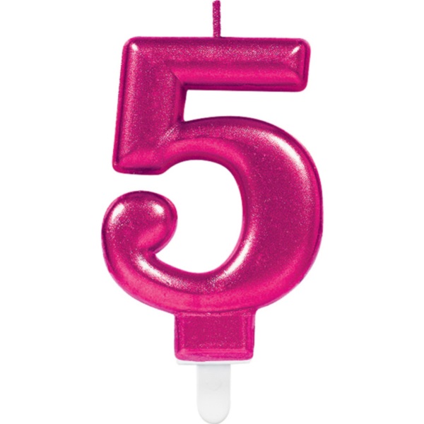SVÍČKA číslice 5 třpytivá růžová 9,3cm