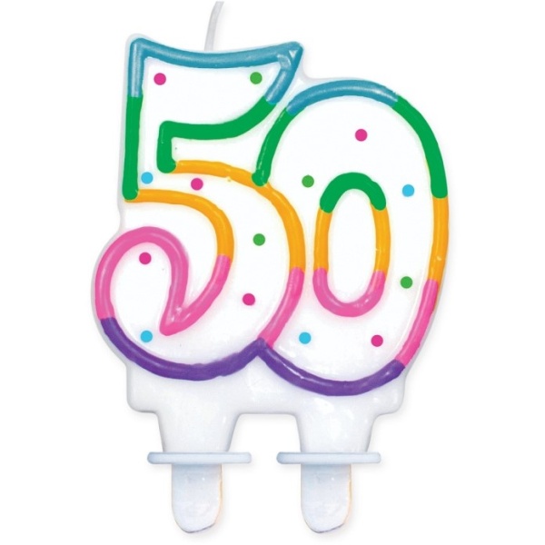 SVÍČKA dortová 50 duhové puntíky 1ks
