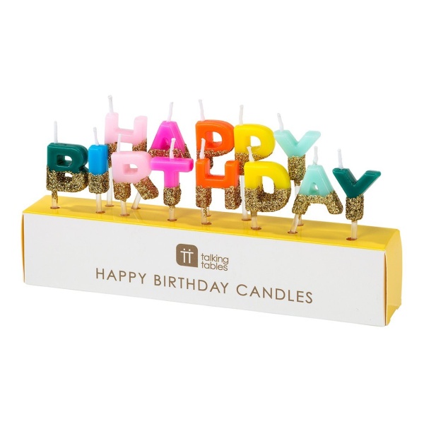 Narozeninové svíčky na dort - Happy Birthday duhové 13 ks