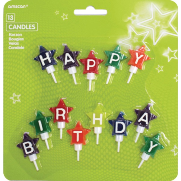 Svíčky mini nápis Happy Birthday multicolor 13ks