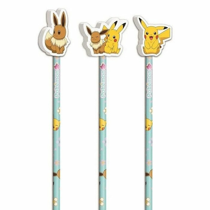 Sada 3 tu�ek Pok�mon s tvarovan�m gumov�m topperem - kolekce Flowers