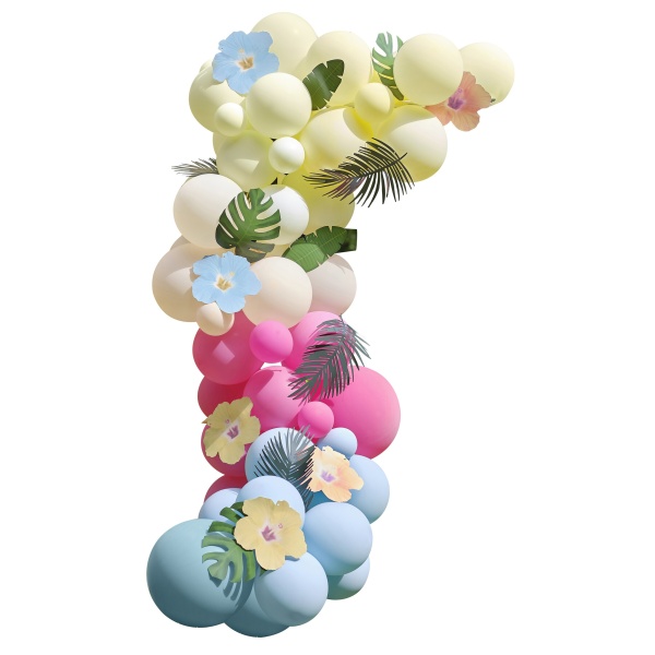 Tropical  party - Sada  na balónkovou girlandu s listy a květy 70 ks