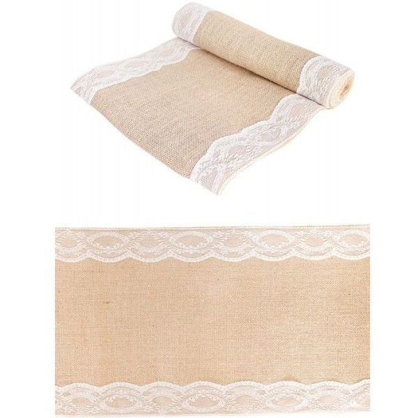 Šerpa stolová Juta s krajkou 30 cm x 3 m