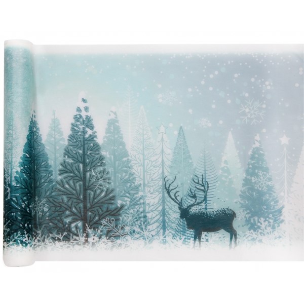 Šerpa vánoční stolová -  Zimní les Frozen blue 30 cm 5 m