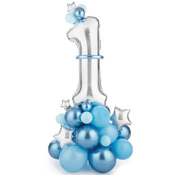 1. narozeniny balónková dekorace – modro-stříbrná 90 x 140 cm