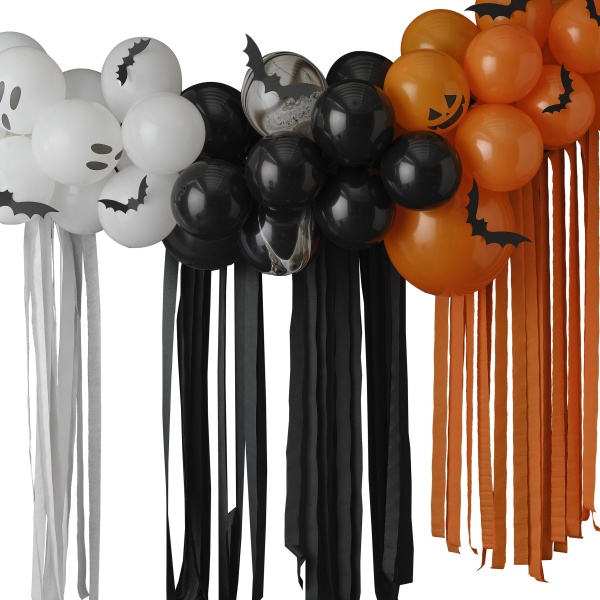 Levně Set balónků pro balónkovou girlandu Halloween Duchové/dýně 50 ks s netopýry a stuhami