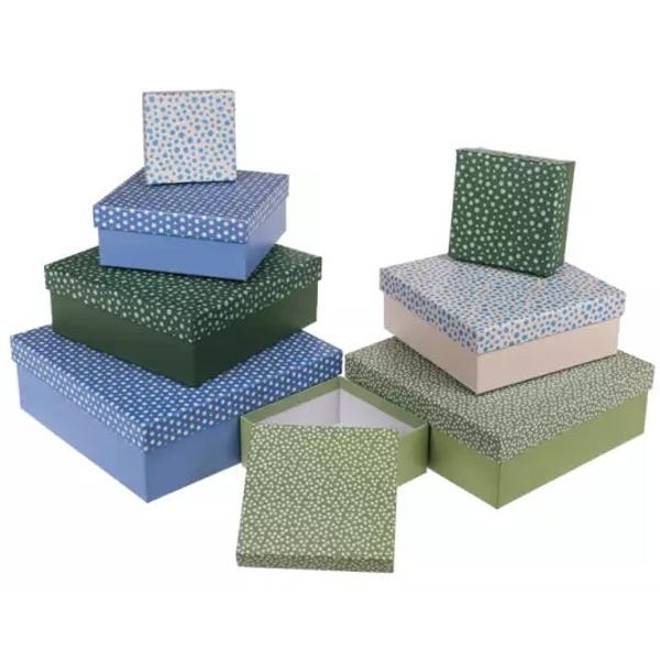 Set dárkových boxů barevné s puntíky 22,5 x 22,5 x 8 cm 8 ks