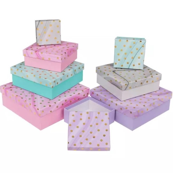 Set dárkových boxů mramorová s puntíky 22,5 x 22,5 x 8 cm 8 ks