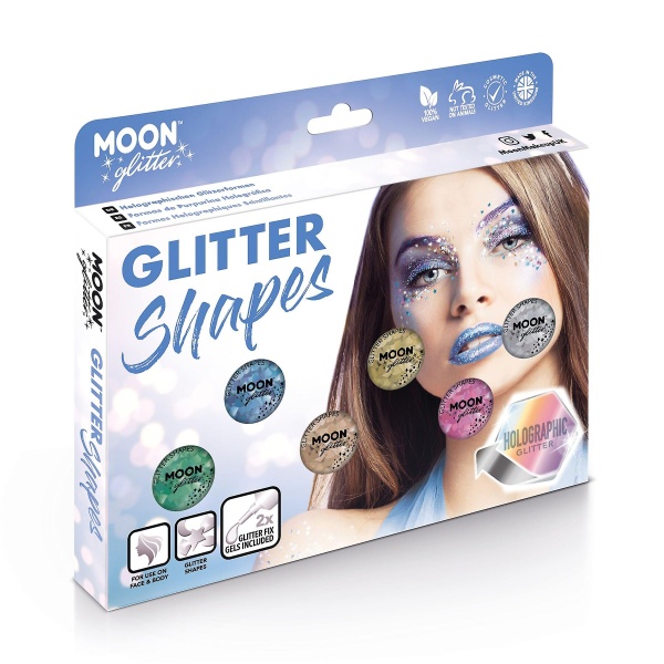 Levně Set třpytek Glitter Shapes holografické mix 6 barev + fixační gel