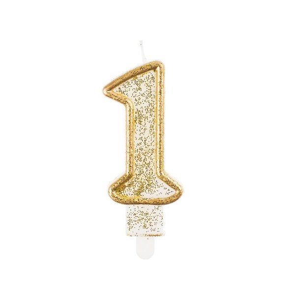 Svíčka číslo 1 zlatý obrys s glitry 8 cm